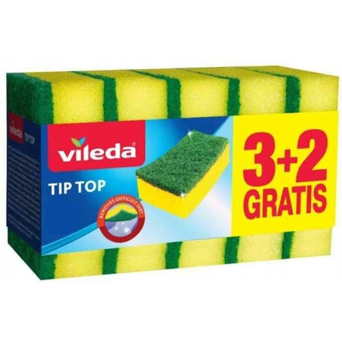 Gąbka do zmywania VILEDA Tip Top 9,5x7cm (3+2 szt) żółta