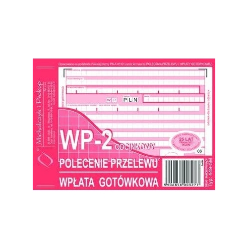 449-5M Polecenie przelewu (1+1) A6 80kartek Michalczyk i Prokop