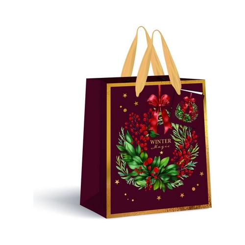 Torebka prezentowa mała Burgundy Boże Narodzenie 190g 18x23x10cm INTERDRUK