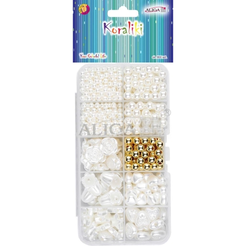 Zestaw koralików plastikowych w pudełku mix kształtów i kolorów ok.800szt. PJ-1120 ALIGA