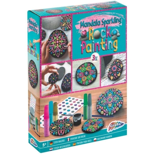 Zestaw do malowania kamieni MANDALA (3x Kamień, 61x Farbka, 5x Farbka w tubce 1x Pędzelek) 200036 MOXY