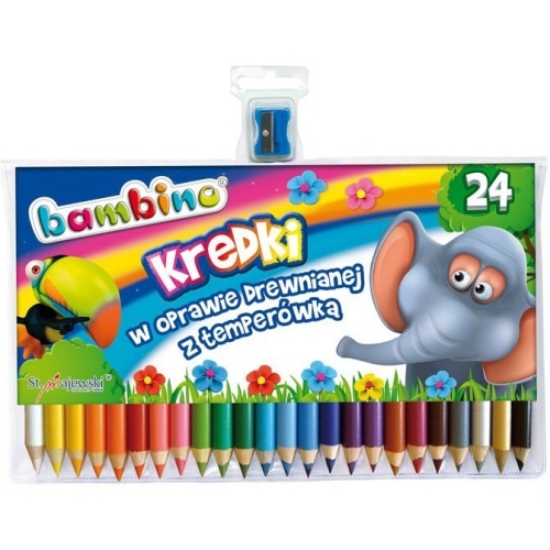 Kredki w oprawie drewnianej BAMBINO 24 kolorów z glinki kaolinowej + temperówka St.Majewski