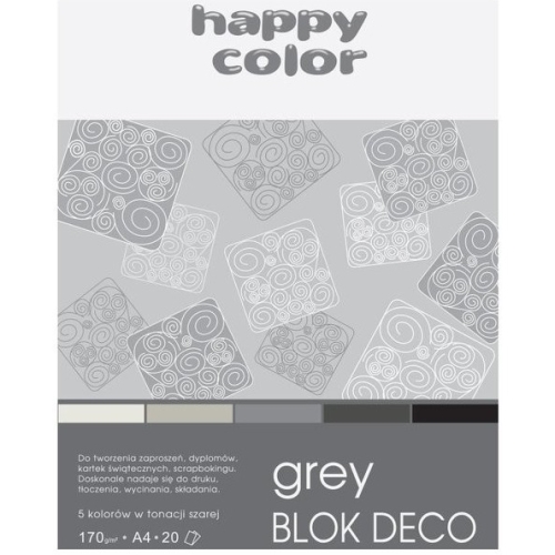 Blok DECO GREY HAPPY COLOR A4 20ark.170g 5 ko lorów HA 3717 2030-082