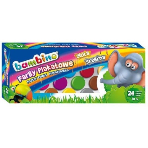 Farby plakatowe 24 kolory, 10 ml BAMBINO