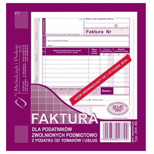 204-4E Faktura dla zw.podm.z pod.2/3 A5 Michalczyk i Prokop