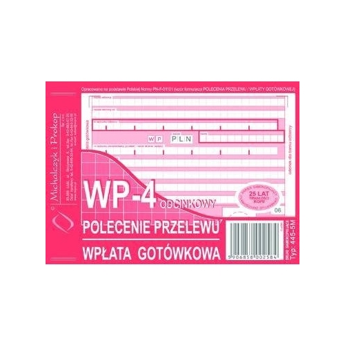 445-5M Polecenie przelewu (1+3) A6 80kartek Michalczyk i Prokop