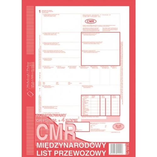 800-2N CMR A4 80kartek 1+4 numerowany międzynarodowy list przewozowy M&P