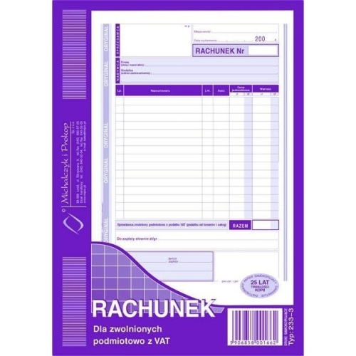 233-3 Rachunek A5 (pion) ory.+kop. 80k Michalczyk i Prokop