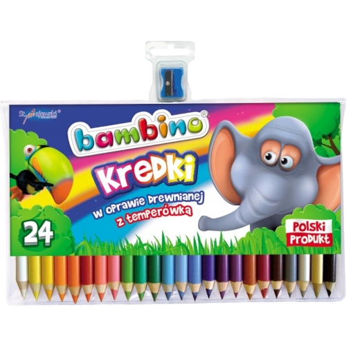 Kredki trójkątne w drewnie BAMBINO 24 kolorów z glinki kaolinowej + temperówka opak.kart.St.Majewski