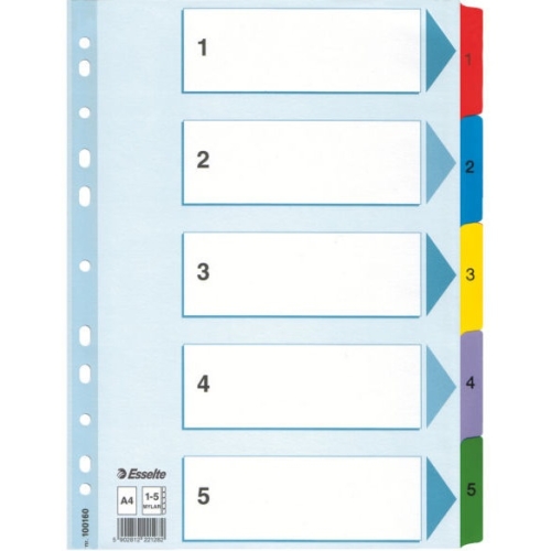 Przekładki kartonowe MYLAR A4 1-5 białe 100160 ESSELTE