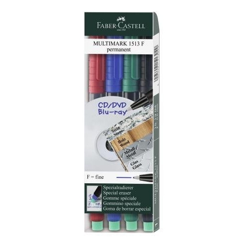 Marker permanentny F 0.6mm 4kolory 151304 FABER-CASTELL
