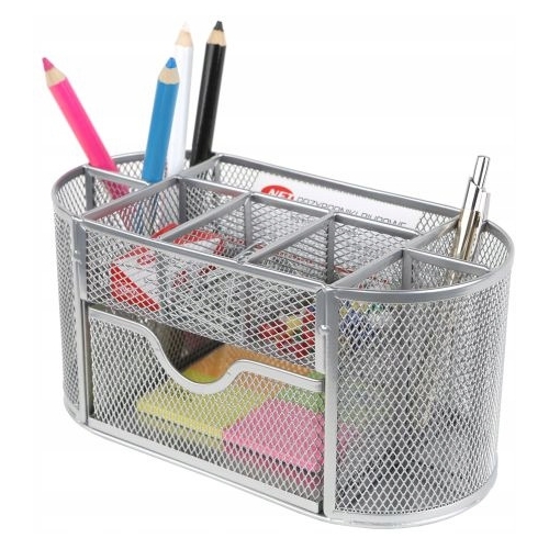 Przybornik na biurko NATUNA siatka srebrny 220x110x104mm (5AJ)