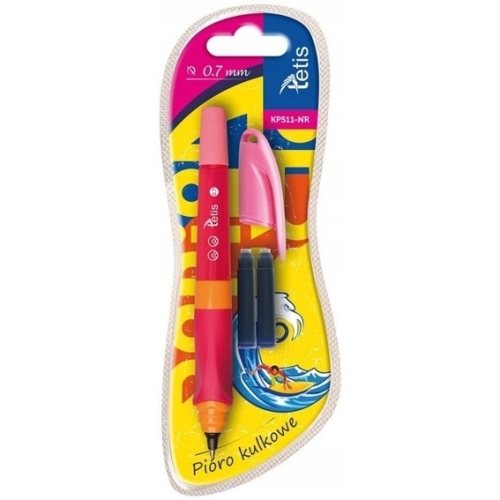 Pióro kulkowe niebieskie obudowa różowa 0,7mm + 2 razy nabój KP511-NR TETIS