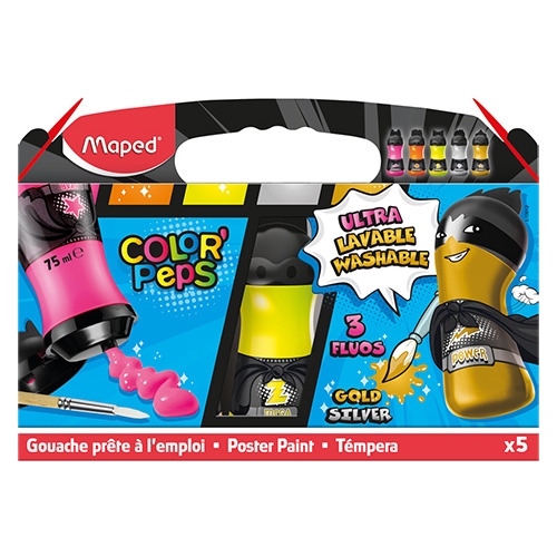 Farby SUPERPOWER 5X75ml fluo 3szt.+metalik 2 szt. butelki MAPED 810012