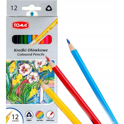 Kredki ołówkowe trójkątne 12 kolorów TO-544 TOMA