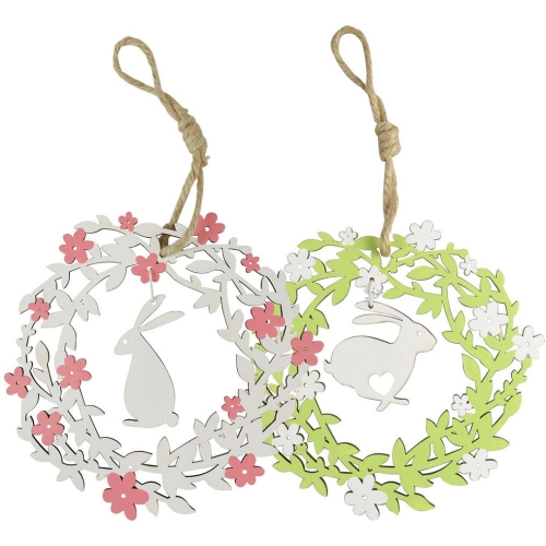 Ozdoba wielkanocna drewniana wianek zawieszka z królikiem 477125 TITANUM
