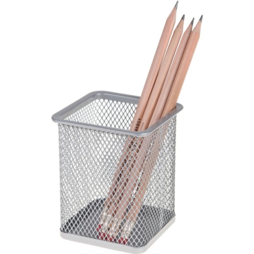 Kubek na długopisy NATUNA siatka srebrny kwadratowy 100x80x80 (wys.xszer.)